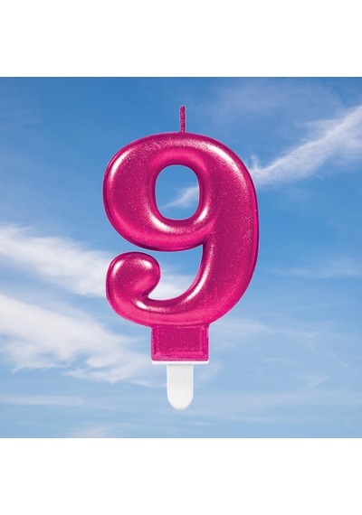 Mum Fuşya Pembe Işıltılı 9 Yaş Mumu Koyu Pembe 8cm Büyük Doğum Günü Mumu 9+