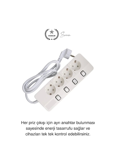 Özel Üretim 4'lü Ayrı Anahtarlı 2 Metre Akım Korumalı Grup Priz 1400 Joule 4000w Çoklu Uzatma Kablo Diğer