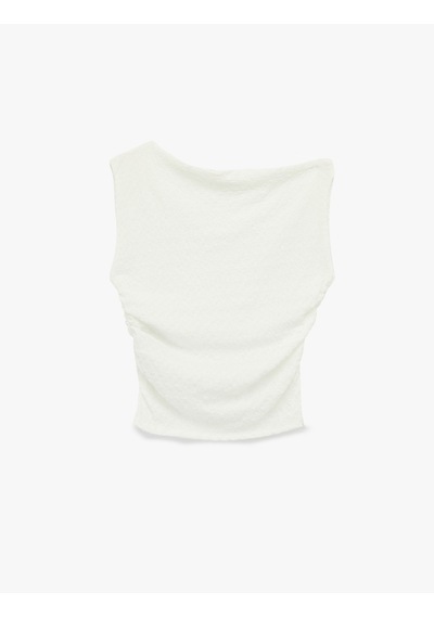 Koton Asimetrik Yaka Kolsuz Slim Fit Drapeli Bluz Ekru 6sal30003ık Ekru