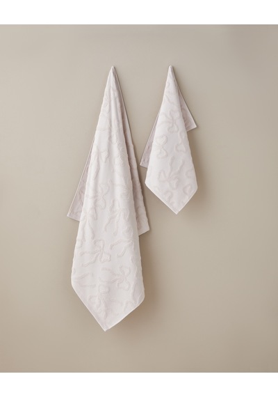 English Home Romance Ribbon Pamuk Jakarlı Yüz Havlusu 50x80 Cm Pudra