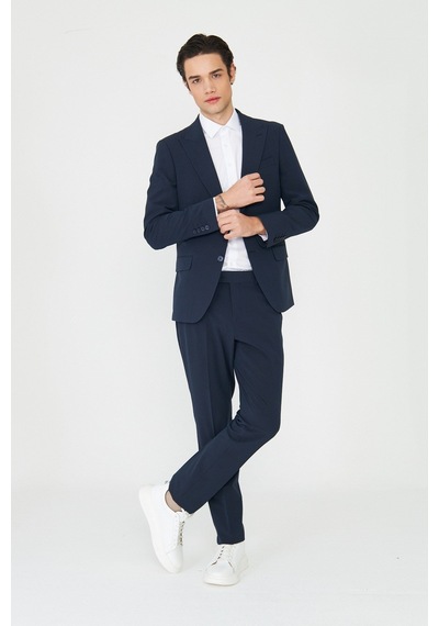 Lacivert Modern Slim Fit İnce Dokulu Kumaş Klasik Kesim Takım Elbise Laci
