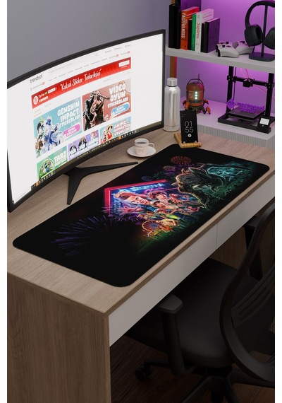 Stranger Things V2 90x40 Xxl Gaming Kauçuk Kaymaz Taban Mouse Pad Fare Altlığı