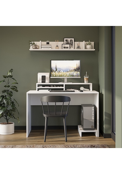 Mode Raflı Çalışma Masası , Raflı Monitör Standlı Çalışma Ofis Masası , Bilgisayar Masası Mat Beyaz Mode Raflı Çalışma Masası , Raflı Monitör Standlı Çalışma Ofis Masası , Bilgisayar Masası Mat Beyaz