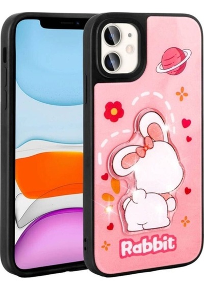 Apple Uyumlu iPhone 11 Kılıf Parlayan Kabartmalı İkonik Figürlü Zore Amas Silikon Kapak Pembe