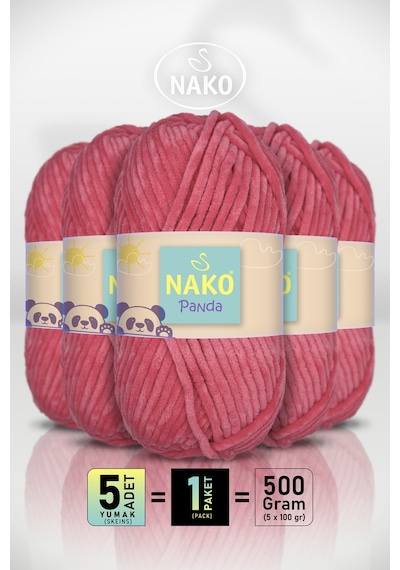 Panda - Fuşya 3100 - 5'li Paket - 100gr/120m - Kadife El Örgü İpi - Amigurumi Punch İpi
