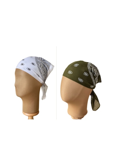 Pamuklu Klasik Desen Unisex 2li Bandana Seti Renkli Bandana Etnik Desenli A Kalite Bandana Beyaz - Haki