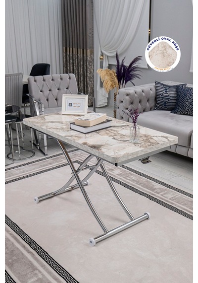 Juppo Üst Tabla Mdf Beyaz Mermer Desen Oval Köşe Alt Krom İçe K