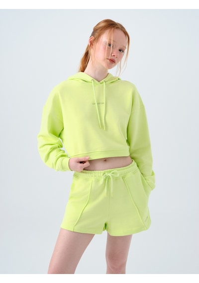 Loose Crop Kadın Sweatshirt Neon Yellow