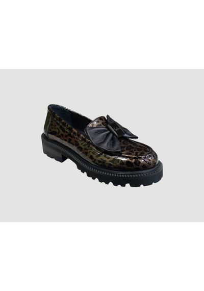 Albini 26102209 Kadın Deri Loafer Ayakkabı Leopar Rugan Çok Renkli