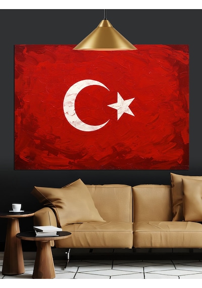 Türk Bayrağı Sade Tasarım Dekoratif Kanvas - Mdf Ahşap Tablo