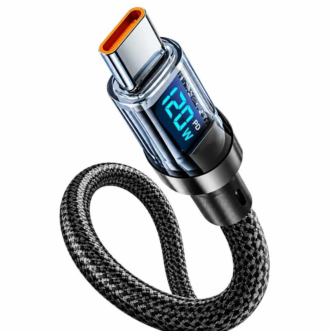 Samsung Uyumlu Usb Type C Hızlı Telefon Data Şarj Kablosu Led Ekranlı Dijital 120w 2 Metre
