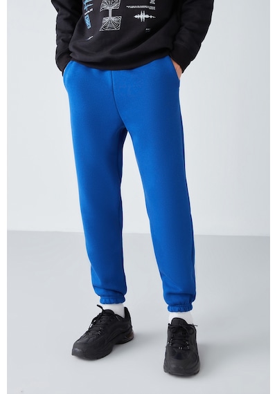 Insıde Erkek Regular Fit Yumuşacık Kumaşlı Beli Paçası Lastıkli Saks Mavi Eşofman Altı