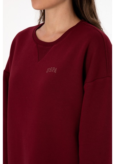 U.S. Polo Assn. Kadın Bordo Şardonlu Bisiklet Yaka Basic Sweatshırt 50313586-VR014