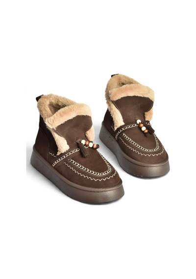 Fox Shoes Z357183561 Kahverengi Hakiki Deri Süet Kürklü Kadın Bot