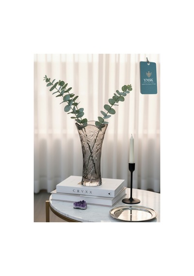 Chacha Home Luxury Irıs Cam Vazo, Masa Dekorasyonu Çiçeklik, Aranjman 22 Cm Füme