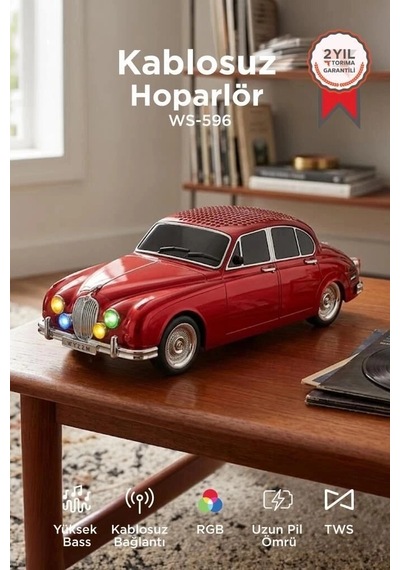 Torima Bluetooth Hoparlör Retro Araba Ws-596 Kırmızı Araç Model Ses Cihazı Taşınabilir Alet