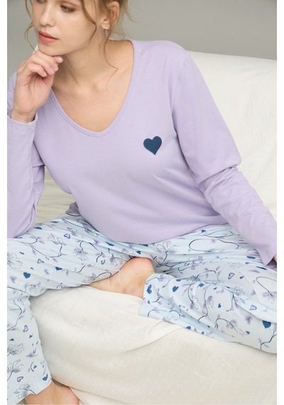 Siyah İnci Örme Pamuklu Pijama Takım25240200 Lila