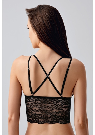 New Bra Kadın Dantel Gövdeli Sırt İp Detay Bralet Siyah 8327
