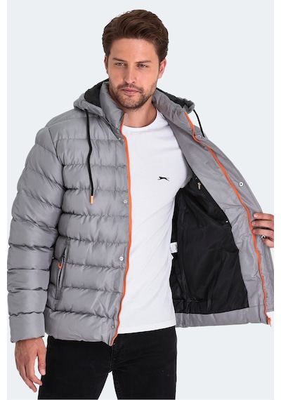 Slazenger Salıne Erkek Kapüşonlu Şişme Gri Mont & Kaban Gri