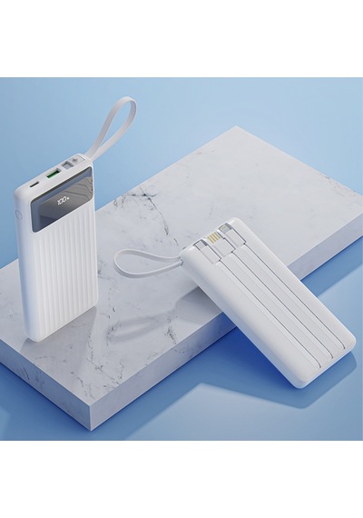 Rock P79 Pro Pd 20w 10000 Mah. Dijital Ekran Göstergeli Dahili Kablolu Power Bank Beyaz