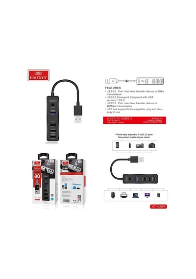 Peeq Earldom Hub07 Tak Çalıştır 3 Adet Usb 2.0 Ve 1 Adet Usb 3.0 Çıkışlı Usb Çoklayıcı