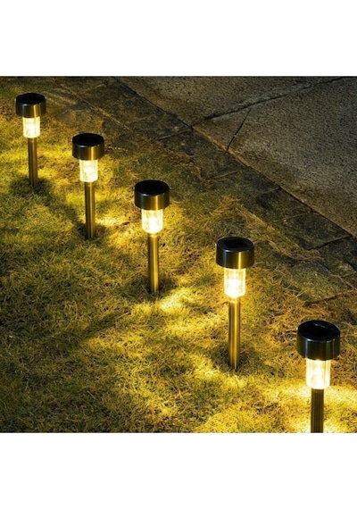 20'li Metal Gövdeli Beyaz Ledli Solar Güneş Enerjili Bahçe Lambası 30 Cm Saplama Gümüş