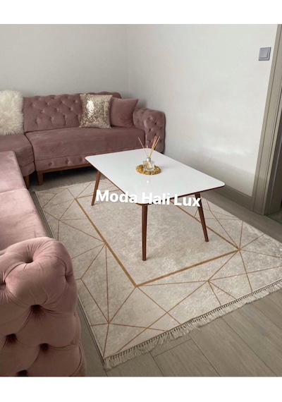 Platin Kare Gold Kaymaz Tabanlı Halı Yolluk Makinede Yıkanabilir
