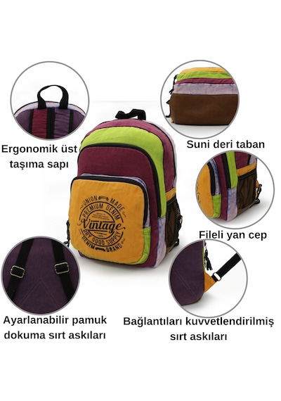 Old Cotton 5017 Turuncu Bordo Sırt Okul 15.6 İnch Laptop Çantası Turuncu - Kırmızı