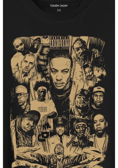 Rap Masters Hip Hop Ustalar Dre 2pac Eminem Biggie Snoop Dogg Baskılı Tişört Unisex T-shirt 001