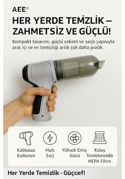 Aee Şarjlı Araç Süpürgesi 120w 6000pa Üfleme Özellikli Mini El Süpürgesi Oto Ofis Klavye Kasa Vakum Şiş Diğer
