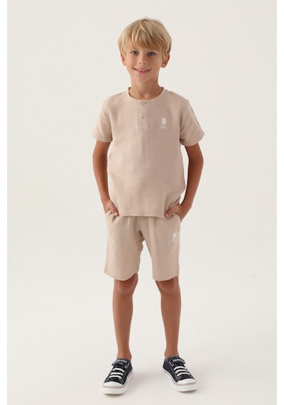 U.S. Polo Assn. Lisanslı Buttoned Bej Erkek Çocuk Bermuda Takım 5274-43111 Bej