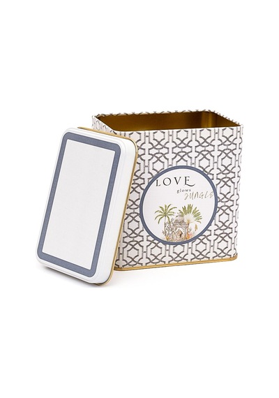 Forrest Grey Love Desenli Dikdörtgen Metal Saklama Kabı 8 x 12 x 12 CM 1 L Çok Renkli