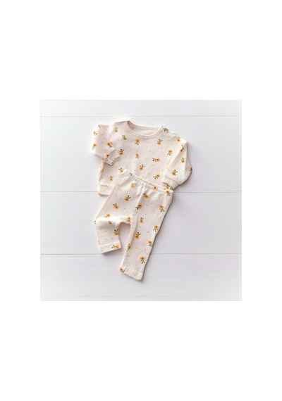 Altıntaş Baby Papatya Desenli Waffle Kumaş Oversize 2'li Kız Bebe Takımı Vanilya Vanilya