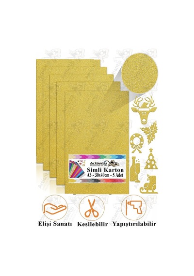 Simli Karton A3 30x40 Cm 5 Li 1 Paket Simli Fon Kartonu Parıltılı Kağıt Anasınıfı Kreş Etkinlik Proje Dekoratif Yeşil