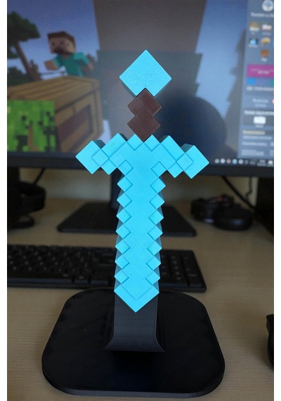 Minecraft Elmas Silah Temalı 3d Baskı Kulaklık Standı Oyuncu Masa Aksesuarı
