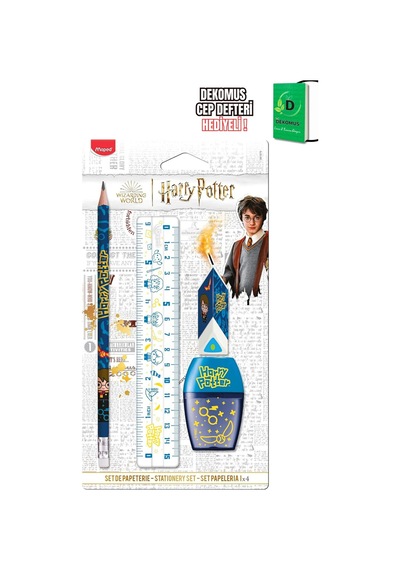 Maped X Dekomus Lisanslı Harry Potter Magic School 4'lü Kırtasiye Seti Kurşun Kalem, Cetvel, Silgi Ve Kalemtraş, "dekomus Cep Defteri Hediyeli" Altın