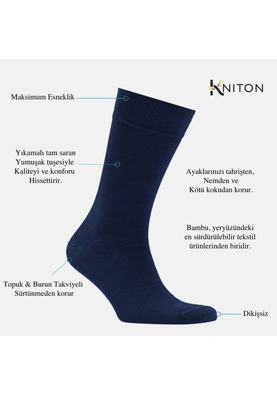 Dikişsiz Bambu Çorap Lacivert Renk Erkek Düz Desen Çorap Kutulu 5 Çift Premium Uzun Soket Mix Çorap Bambu
