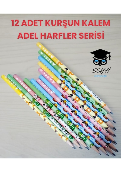 12 Adet Kurşun Kalem Adel Harfler Serisi Çok Renkli
