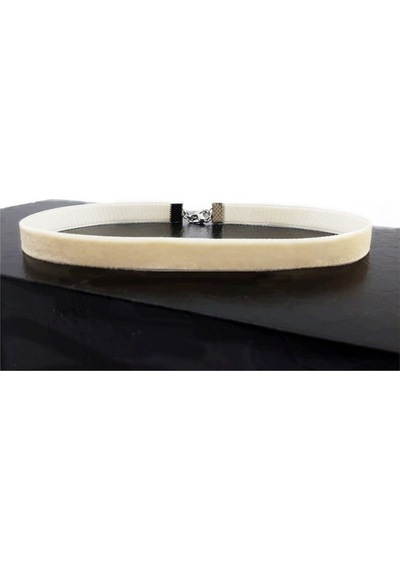 Krem Rengi Kadife Choker Kadın Tasma Kolye Renkli