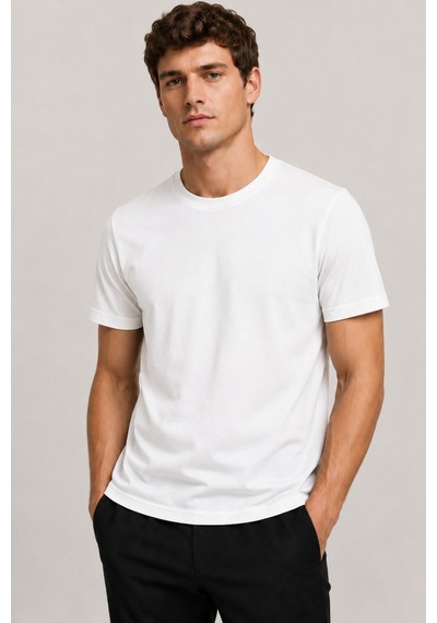 Bym Style Unisex Basic Beyaz Bisiklet Yaka Kısa Kollu Pamuklu Tişört