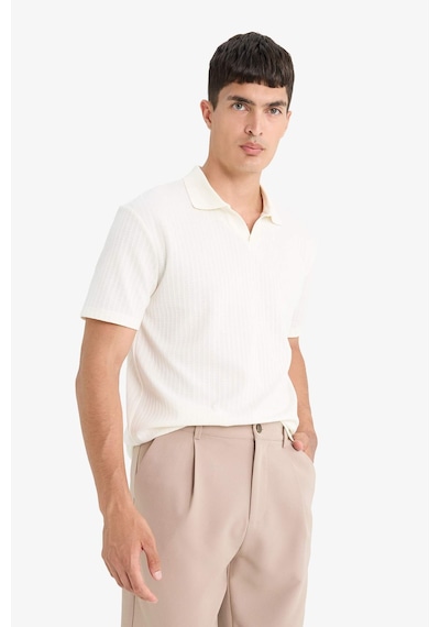 Defacto Regular Fit Polo Yaka Waffle Kısa Kollu Tişört F0315ax25auer140 Ekru