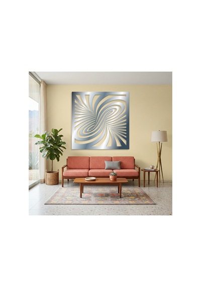 Optik İllüzyon Metal Duvar Tablosu - Metal Duvar Sanatı - Duvar Dekoru - 75 X 75 Cm Krom