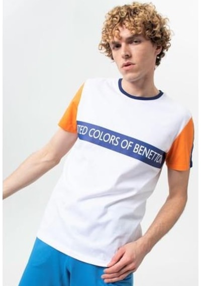 Benetton T-shırt-turuncu-beyaz Turuncu - Beyaz