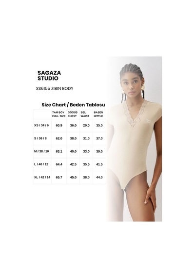 Sagaza Studio Ss6155 Yaka Dantel Detaylı Çıt Çıtlı Body Taş