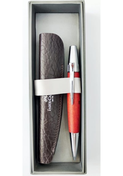 Faber-Castell E Motion Tükenmez Kalem, Krom/Ahşap Gövde, Mekanizmalı, Kahverengi, B Uç