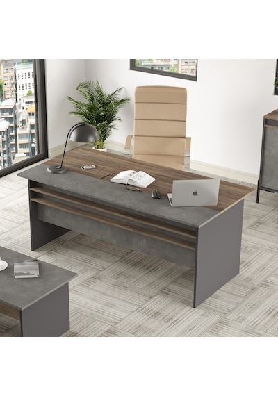Robinhome Robin Home Berlin A Ofis Çalışma Masası 180Cm*90Cm Kahve-Beton-An Gri