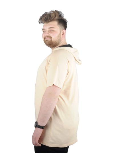 Mode Xl Büyük Beden Tshirt Kapşonlu Act Now 22128 Bej 001