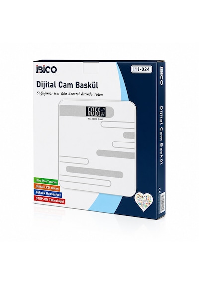 Go İthalat Dijital - Pilli Renkli Cam Banyo Baskül Terazi Tartı Lcd Ekran 180kg/50gr 26x26cm İ11-024