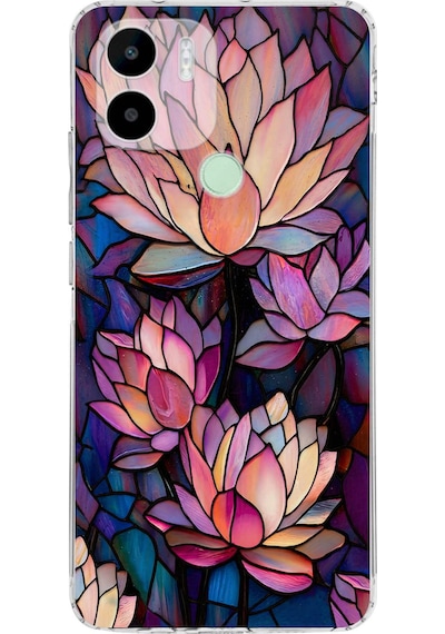 Printify Redmi A1 Plus İle Uyumlu Vitray Sessiz Lotus Tasarımlı Şeffaf Silikon Kılıf Şeffaf