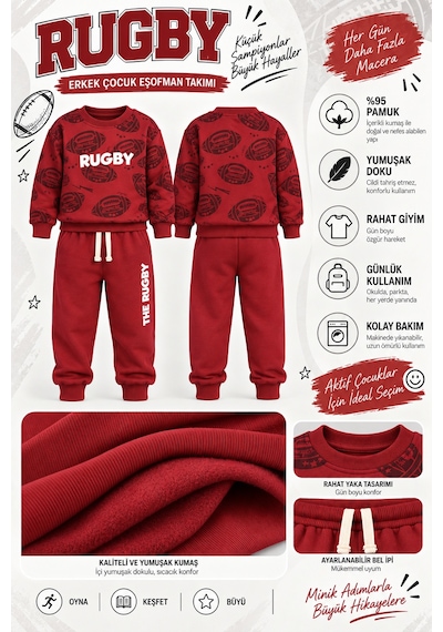 Ahengim Erkek Çocuk Rugby Topu Baskılı Pamuklu Sweatshirt Ve Pantolon Eşofman Takımı Ak119 Kırmızı Ahengim Erkek Çocuk Rugby Topu Baskılı Pamuklu Sweatshirt Ve Pantolon Eşofman Takımı Ak119 Kırmızı